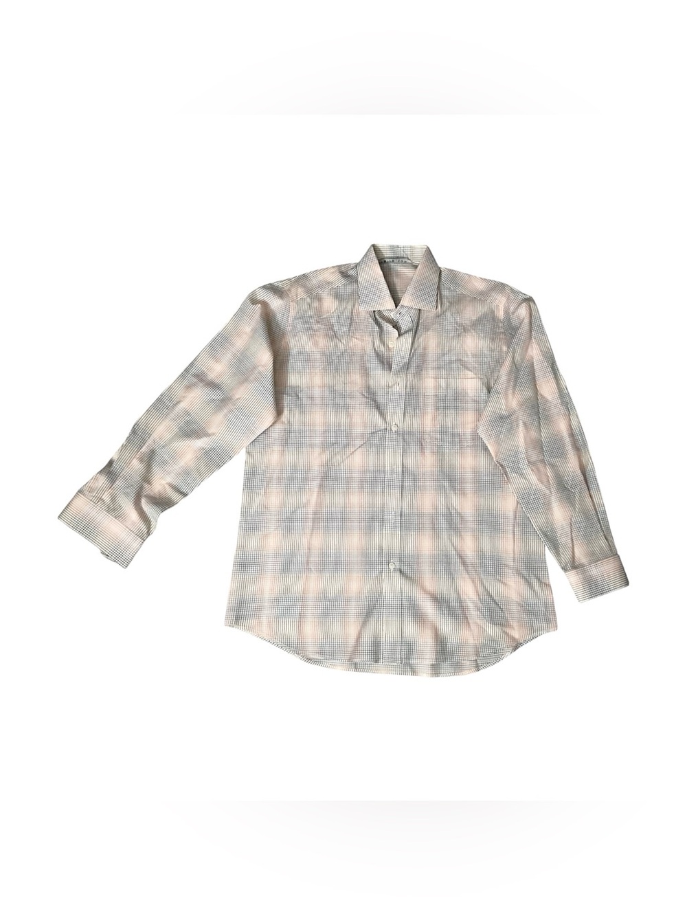 Classic Plaid Long-Sleeve Dress Shirt in Light Blue and Cream
